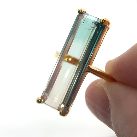 Bi Color Tourmaline 9.90ct Solid 14K Yellow Gold Ring - Picture 1 of 6